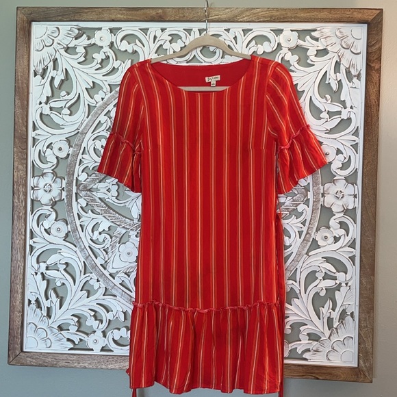 Lily White Red with White stripes ruffled hip tie dress sz S - Picture 5 of 10